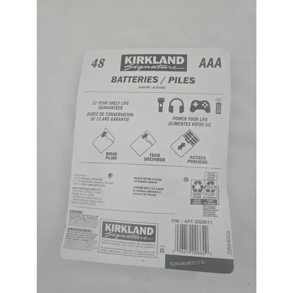 Kirkland Signature AAA Alkaline Batteries, 48-Count OPEN PACK Expire:03/2036